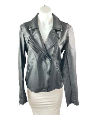 BlankNYC Black Faux Leather Vegan Long Sleeve Motorcycle Biker Coat Jacket Sz M